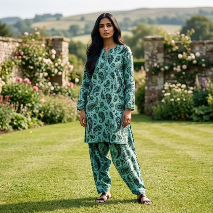 Mint Sage Traditional Paisley Lawn alt