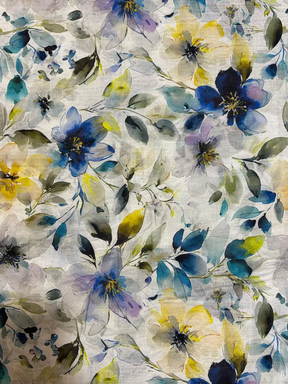 Watercolor Azure Floral Lawn