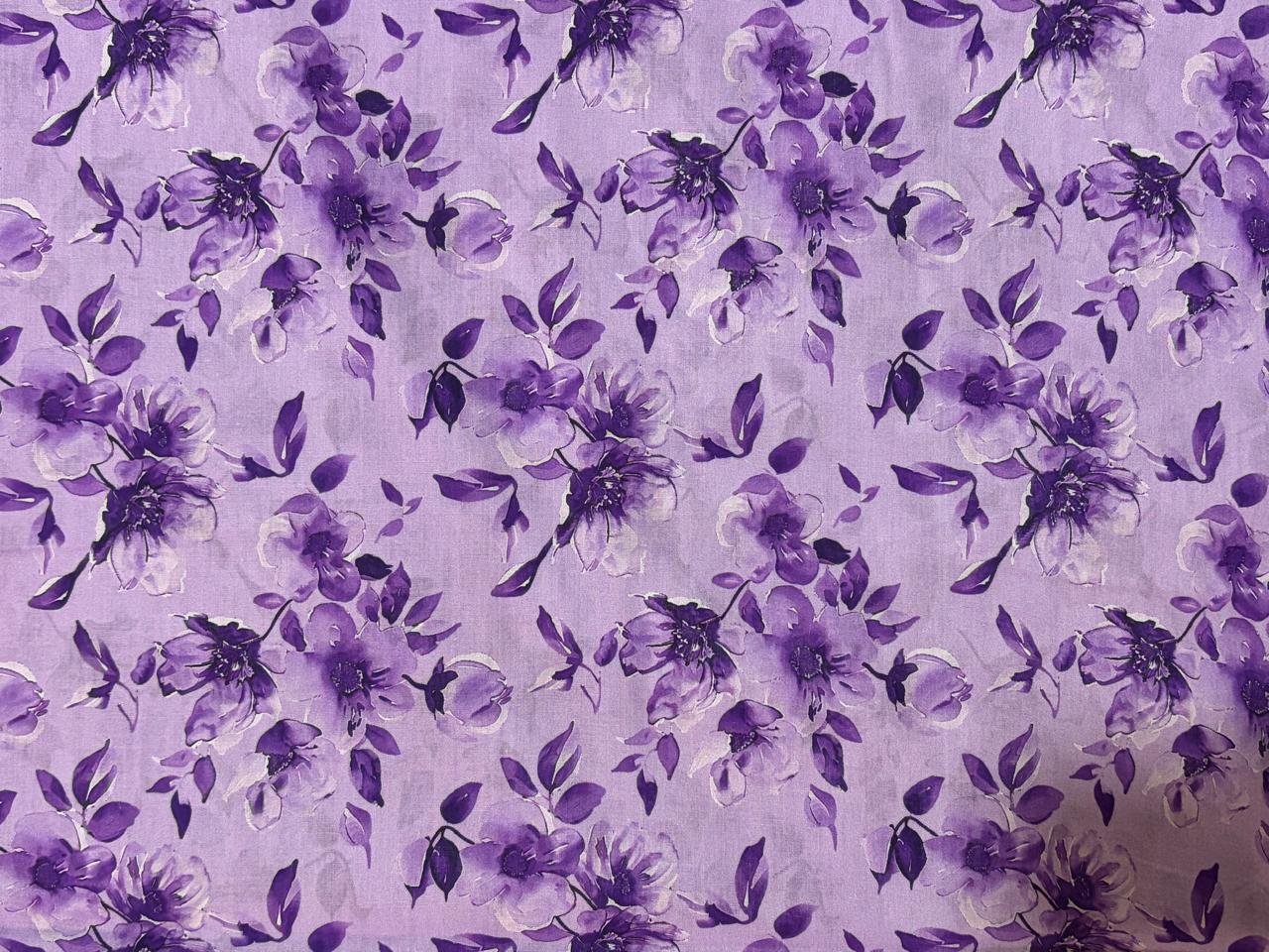 Royal Violet Floral Printed Lawn