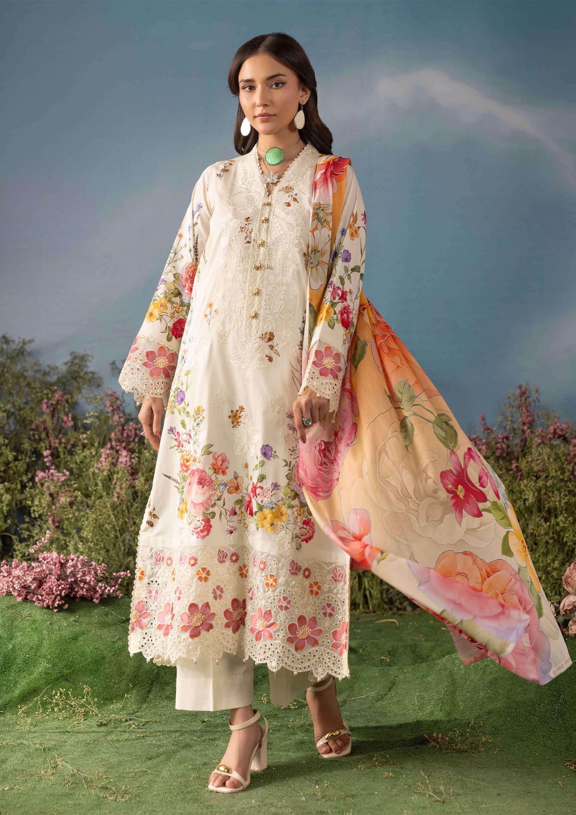 Rose Bloom Embroidered Lawn